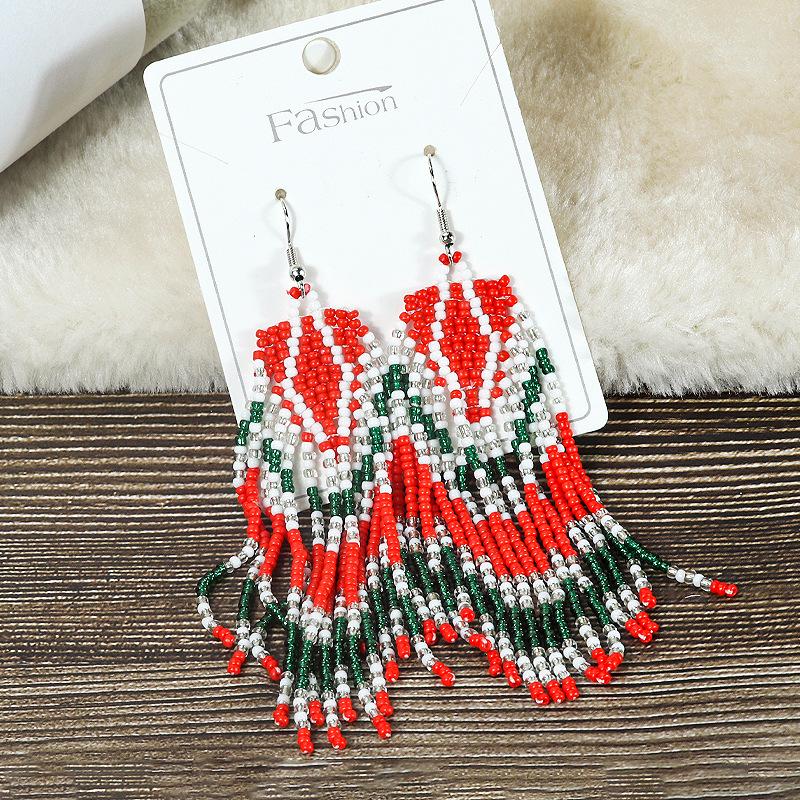 1 Pair of Bohemian Beaded Colorful Geometric Long Earrings as Earring Accessories