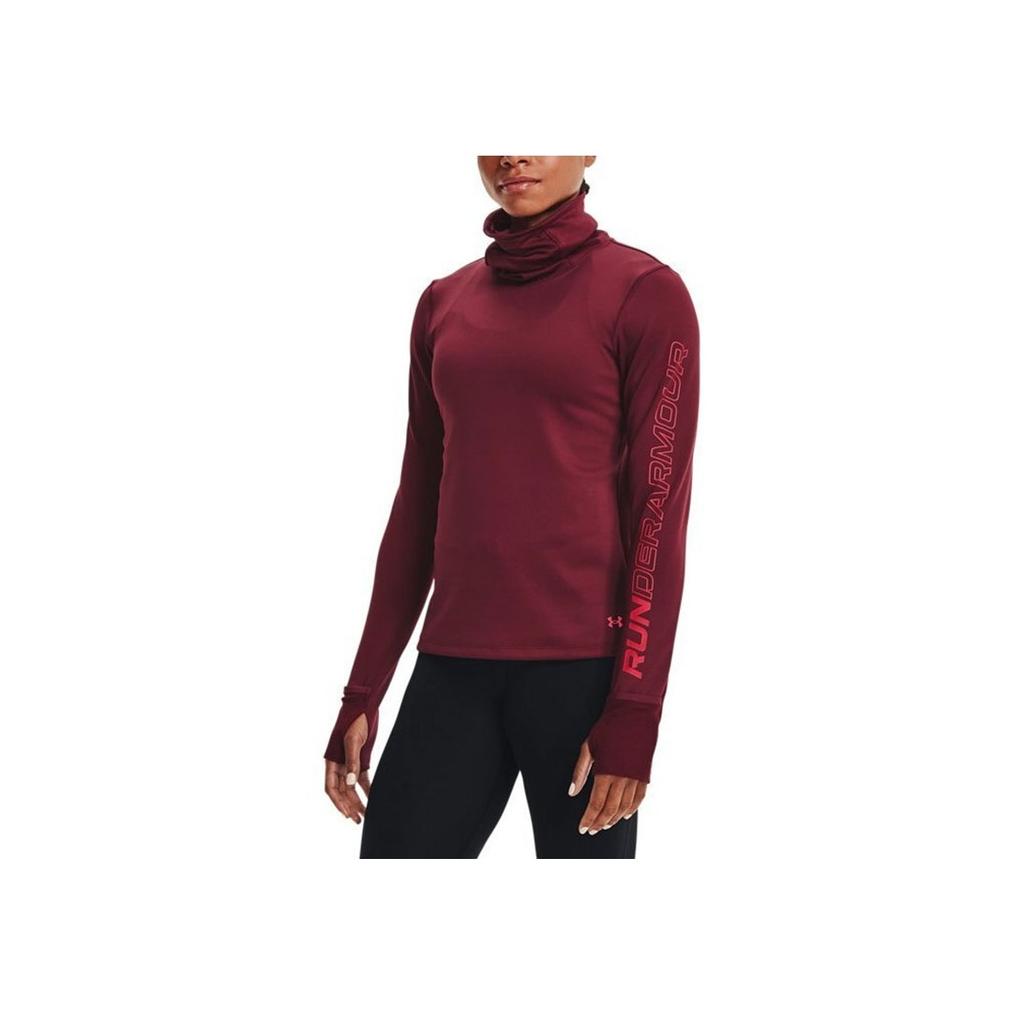 Under Armour Funnel Neck Running Straight Long Sleeve T-Shirt Women Tops Red 1365636-626