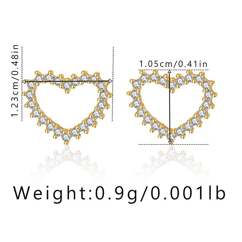 Simple Ins Style Sweet Heart Shaped 18k Gold Plated Copper Stud Earrings For Women