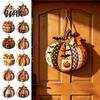 Autumn Pumpkin Door Hanger Patchwork Wooden Hanger, Fall Harvest Halloween Sign Holiday Party Hanging Accessory with Maple Leaves Berries, Farmhouse