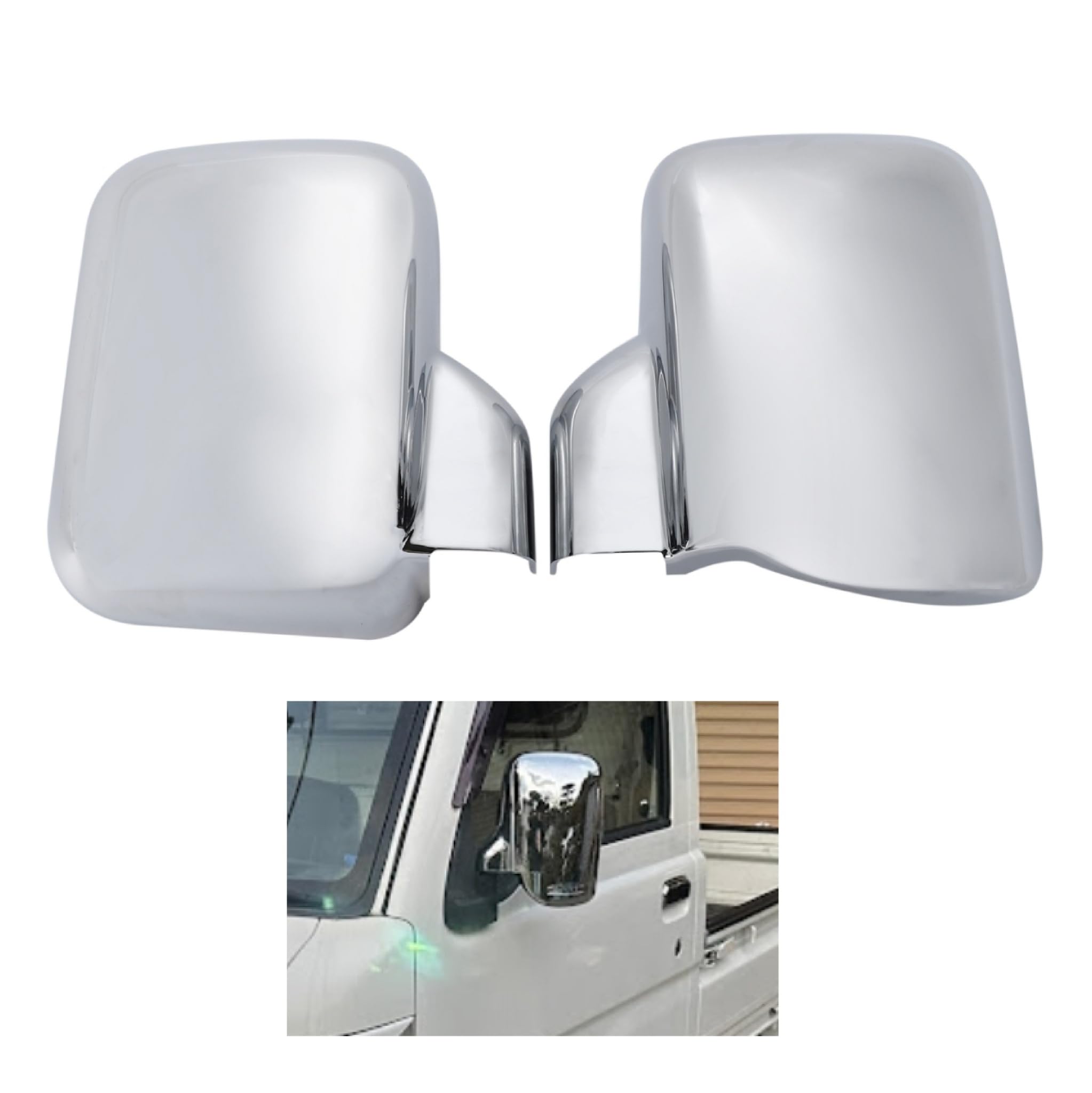 

Chrome Door Mirror Covers for Daihatsu and S500J Series Trucks and Light Customizable Mirrors for Dressing Up Your Left and Right High-gloss