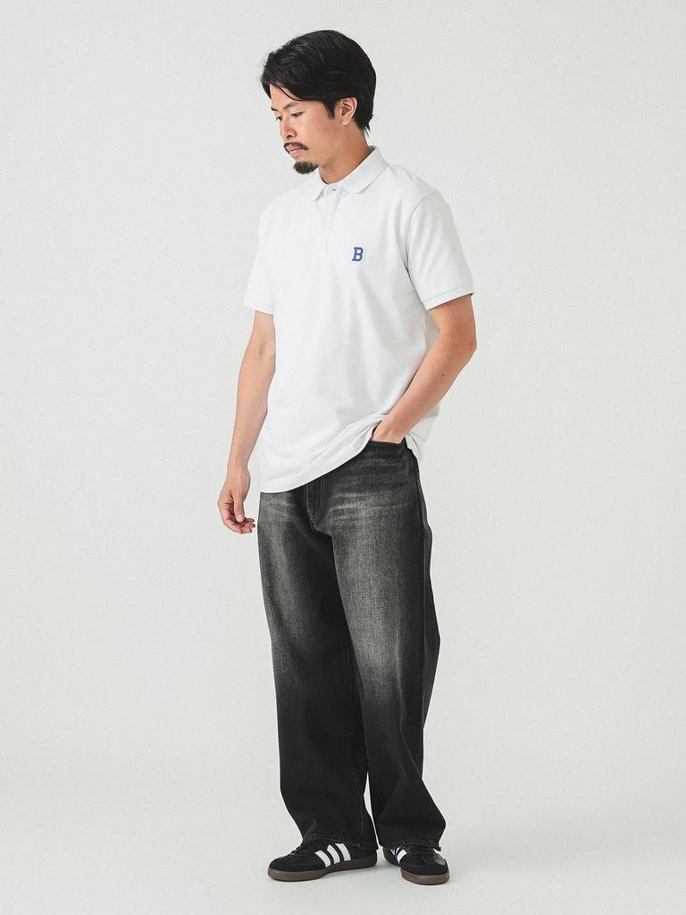 Beams Men's S/S Polo Shirt with Big Patch, White, Size M