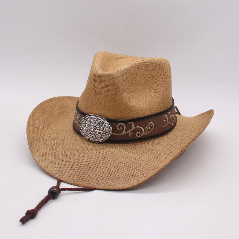 Hard Top Sunshade Hard Straw Hat Ethnic Style Western Cowboy Hat Men And Women Spring And Summer Beach Seaside Travel Vacation Hat