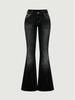 Jeans da donna slim micro-svasati con tasche ricamate e lavaggio scuro