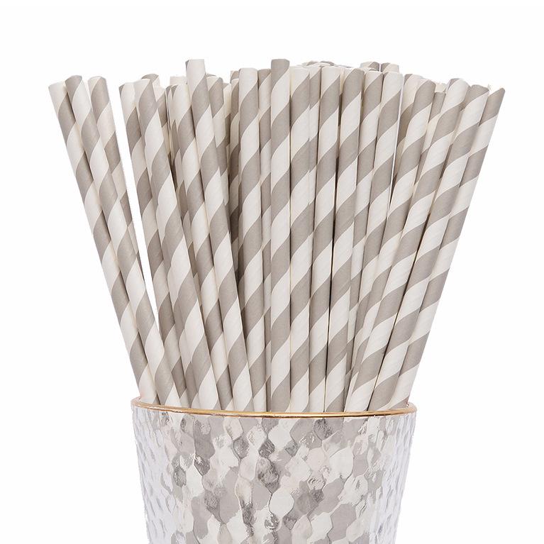 25-Pack Striped Biodegradable Paper Straws for Milk Tea and Beverages