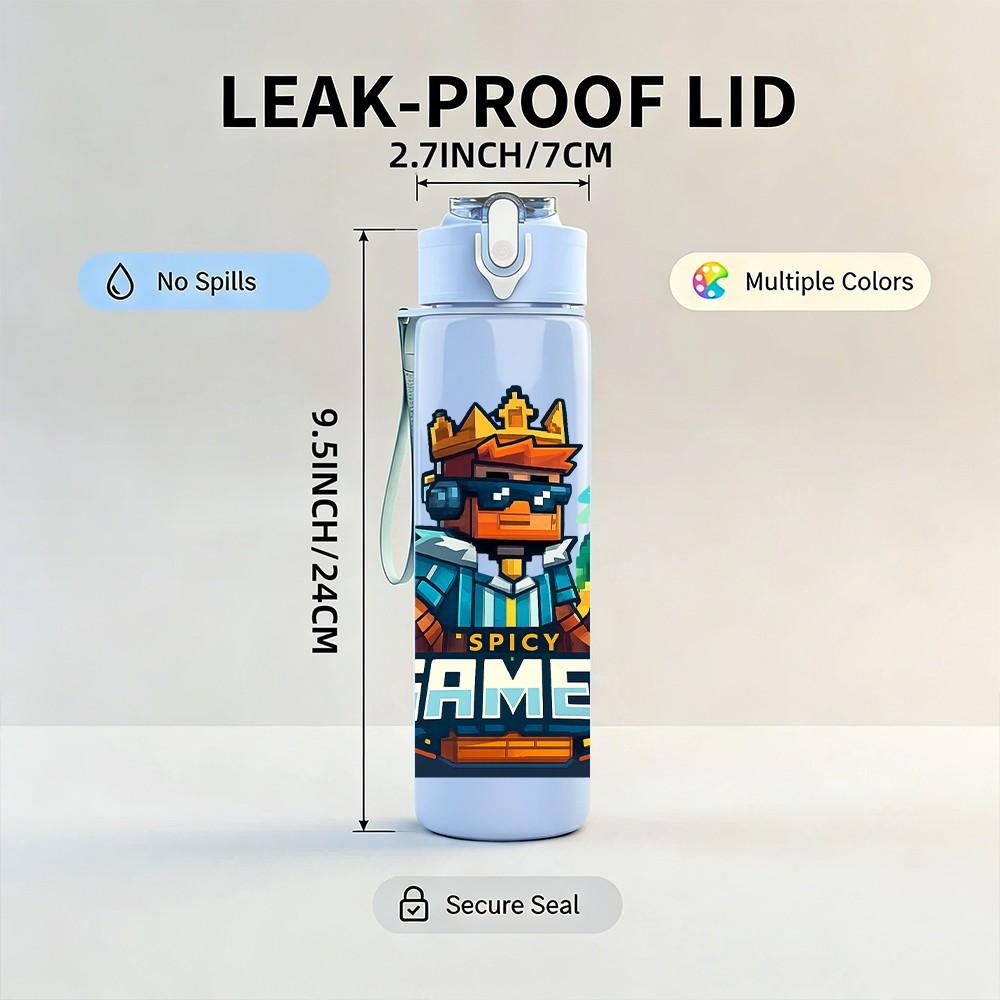 1PC Gamer King Cartoon Character 750ml Color Plastic Sports Water Bottle Leakproof Flip Straw Lid Suitable for Sports Office Home Use