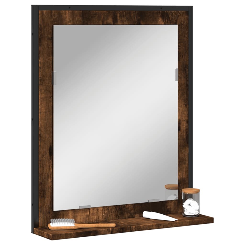 Badezimmerspiegel Mit Regal, Wandspiegel Für Das Badezimmer, Duschspiegel, Rauch-Eiche 50x12x60 Cm Holzwerkstoff