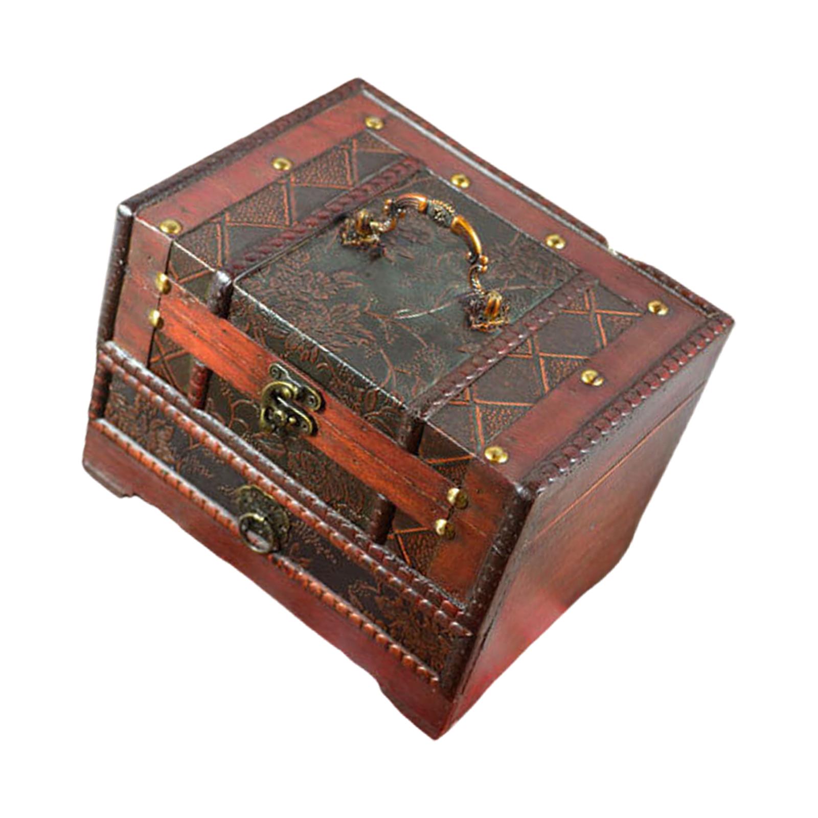 

Винтажная деревянная шкатулка для украшений ручной работы с замком, стильный органайзер для хранения колец, серег, ожерелий C