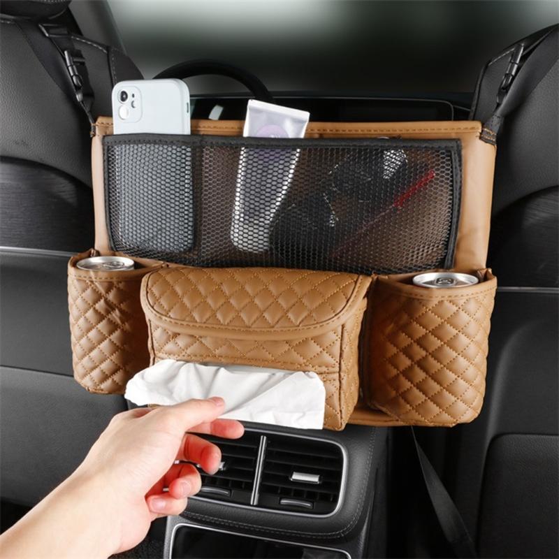 Car Seat Purse Handbag Holder Leather Pocket for Document Phone Storage Barrier of Backseat Kids Pet Fits Most Vehicles