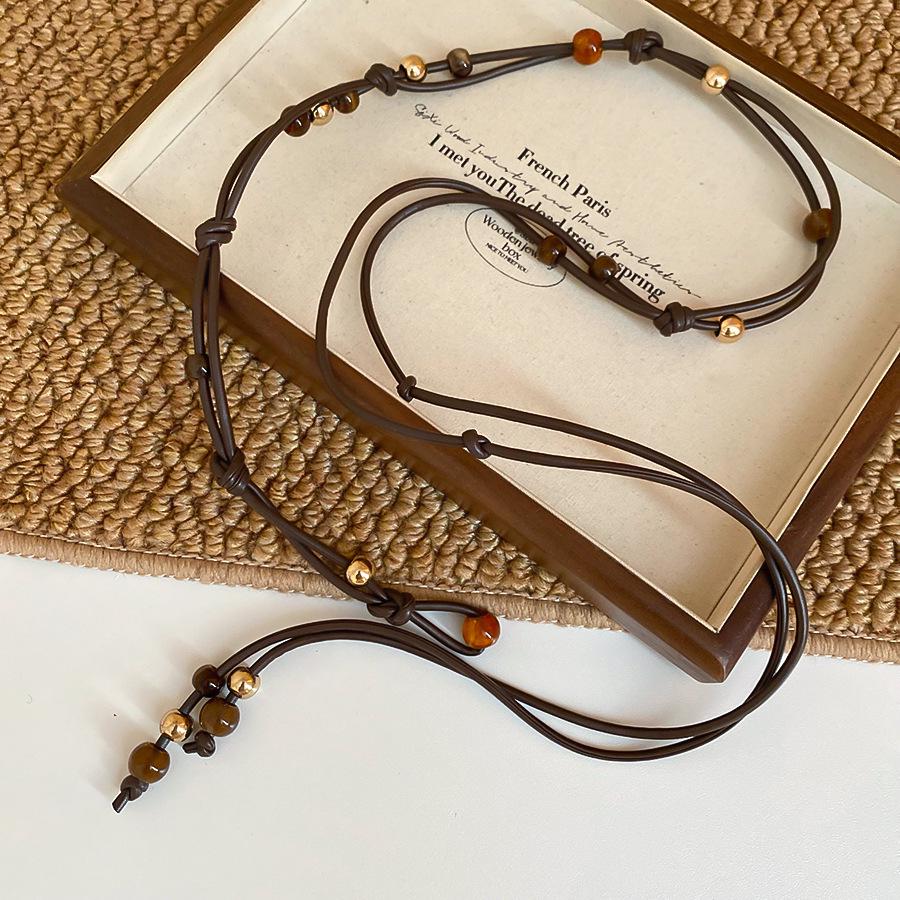 Korean Silk Scarf with Wooden Beads: Trendy, Versatile Waist Chain & Belt for Women