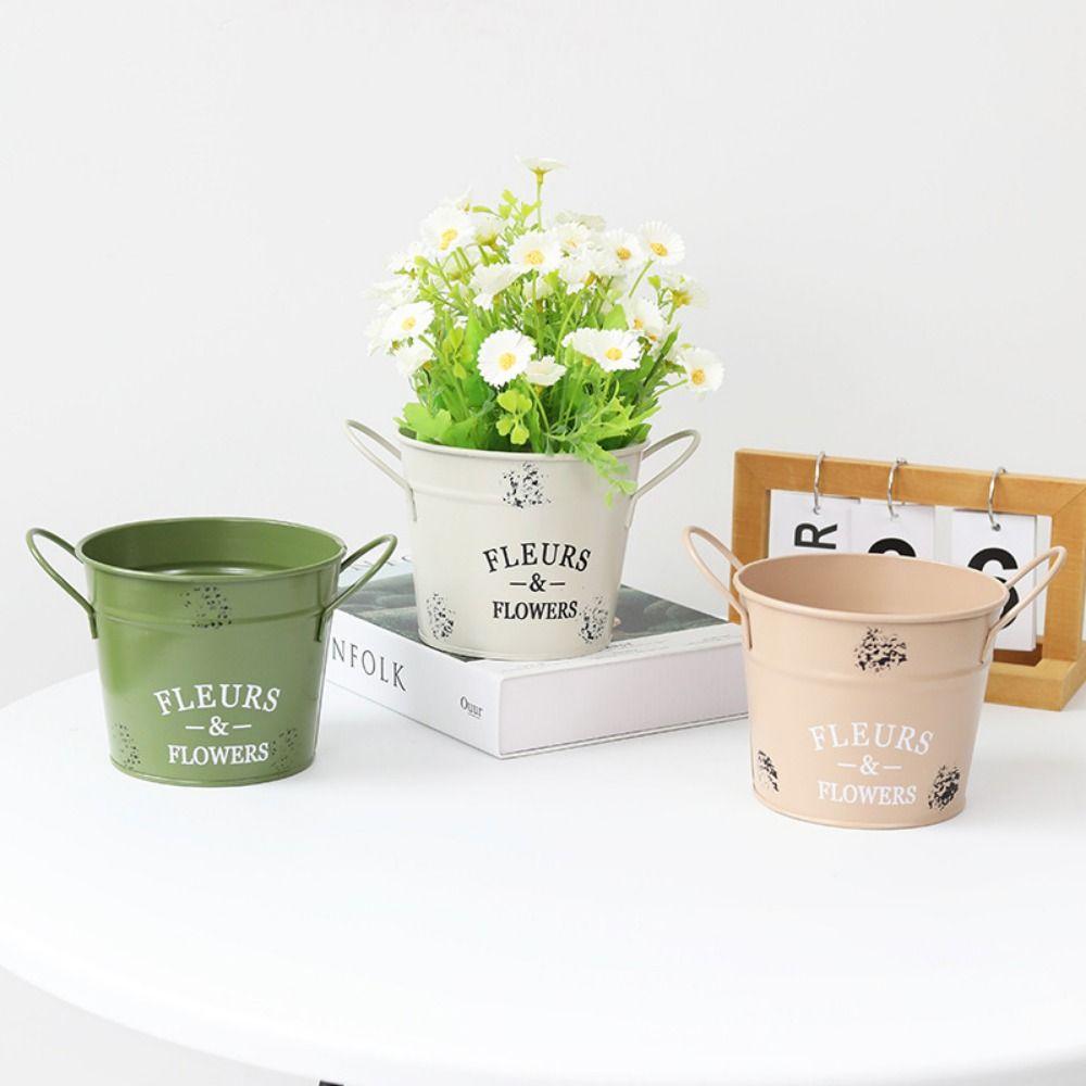 Corrosion-resistant Round Flower Pot Handicraft Flower Bucket Ornament Iron Planter Pot  Succulent
