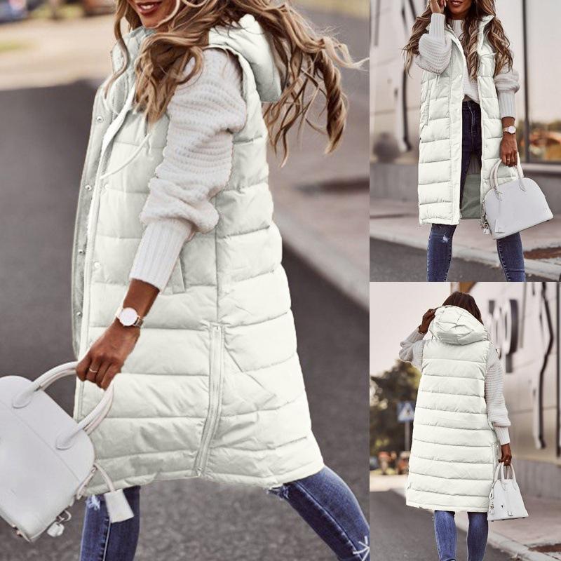 Women's Long Winter Coat Vest With Hood Sleeveless Warm Down Coat With Pockets Quilted Vest Down Jacket Quilted Outdoor Jacket
