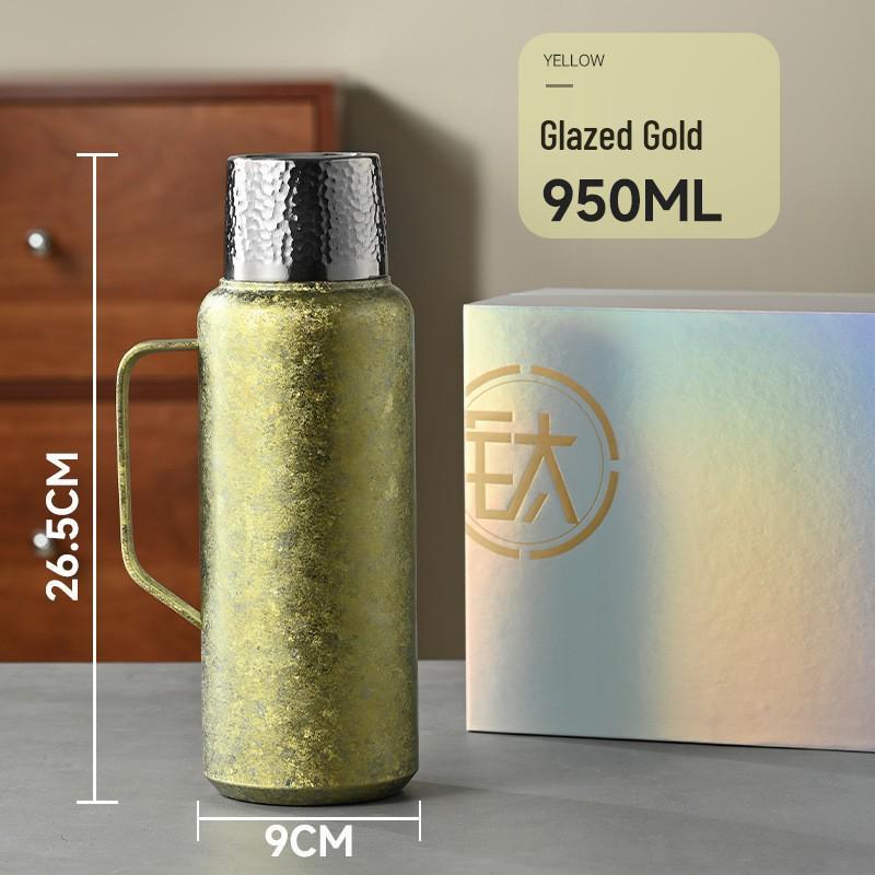 

Pure Titanium Insulated Pot with Thermometer Lid and Tea Cup Gift Set - Engraving Available 950ML