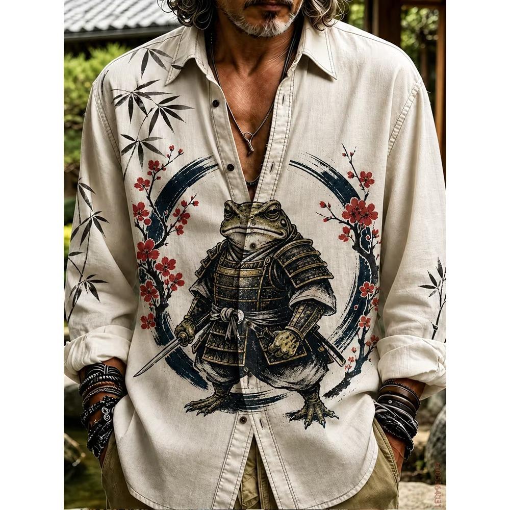 Men's Long Sleeved Shirt with Sun Rainbow Print Top, Versatile for Vacation and Travel, Fashionable and Comfortable Casual Shirt