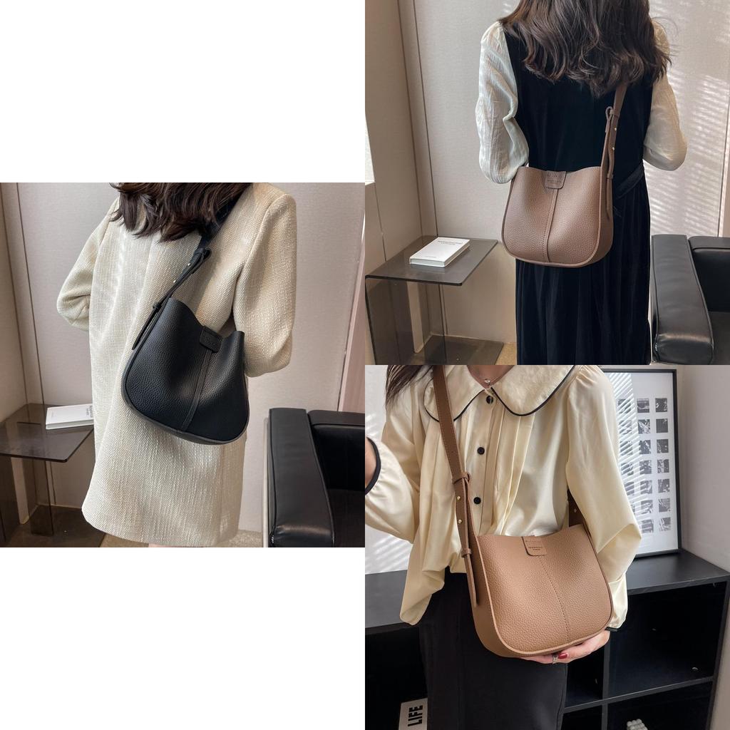 2024 New Fashion Women's Shoulder Bag Urban Simple Style Pu Bucket Bag Black