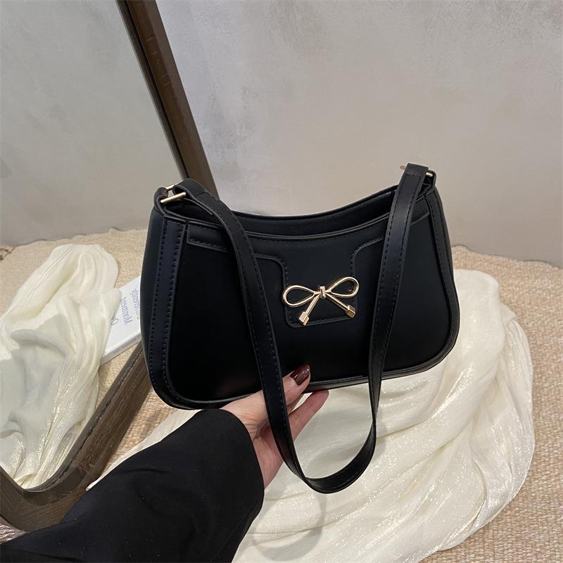 Spring Solid Color Bow Fashion Casual Commuter Bag Women's 2025 New Retro Shoulder Underarm Small Square Bag Versatile