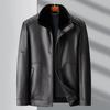 Luxury Men's Winter Leather Jacket with Down Liner - Middle-Aged Business Casual Warm Fur