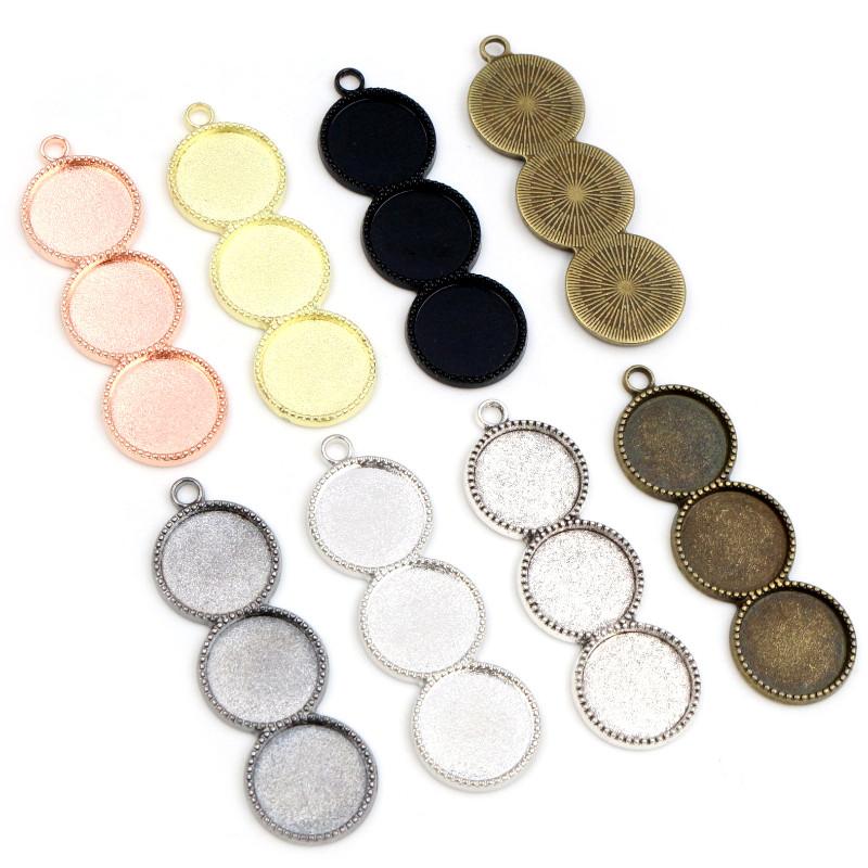10pcs 12mm Inner Size Three Cameo Cabochon Blank Base Setting Pendant Bezel Trays DIY Necklace Pendant Jewelry Findings