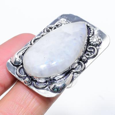Natural Rainbow Moonstone Gemstone 925 Sterling Silver Ring Size 8.5 S2E37