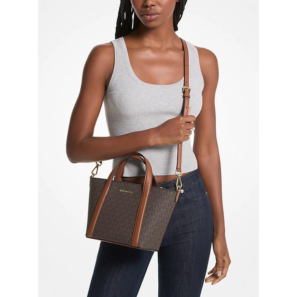 Michael Kors Mk Pratt Logo Zip Coated Canvas Tote Bag Women Tote Bags Brown 35S4G3FM1B-BROWN