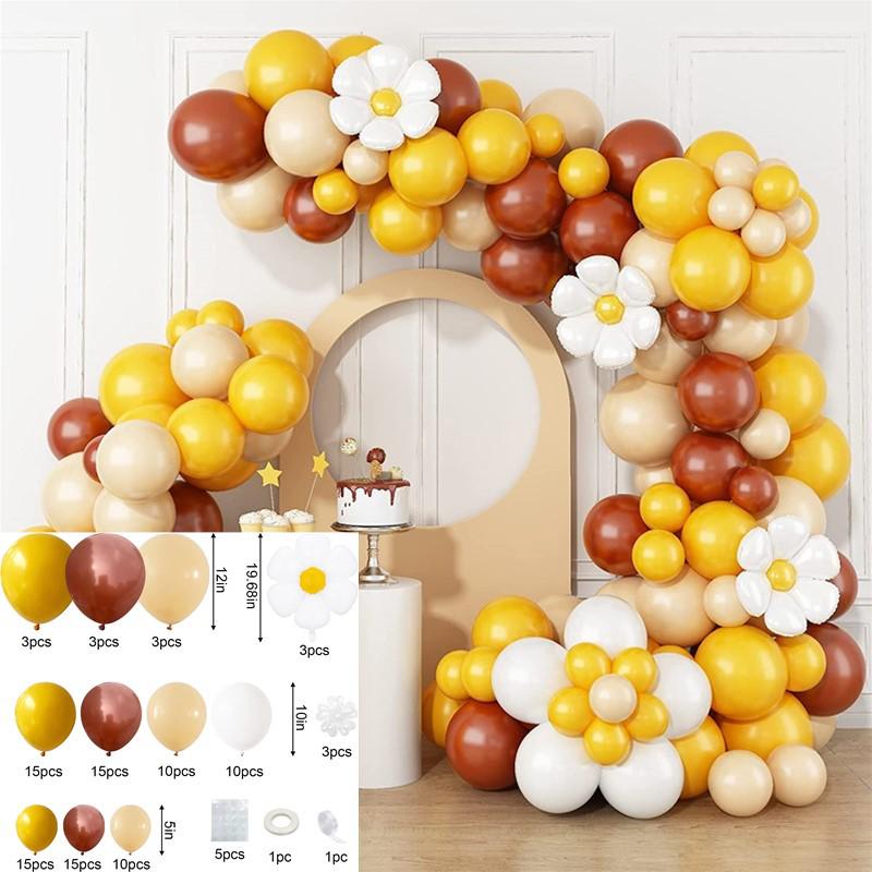Colorful Macaron Daisy Wedding Dessert Table Decoration Set with Balloon and Flower Garland