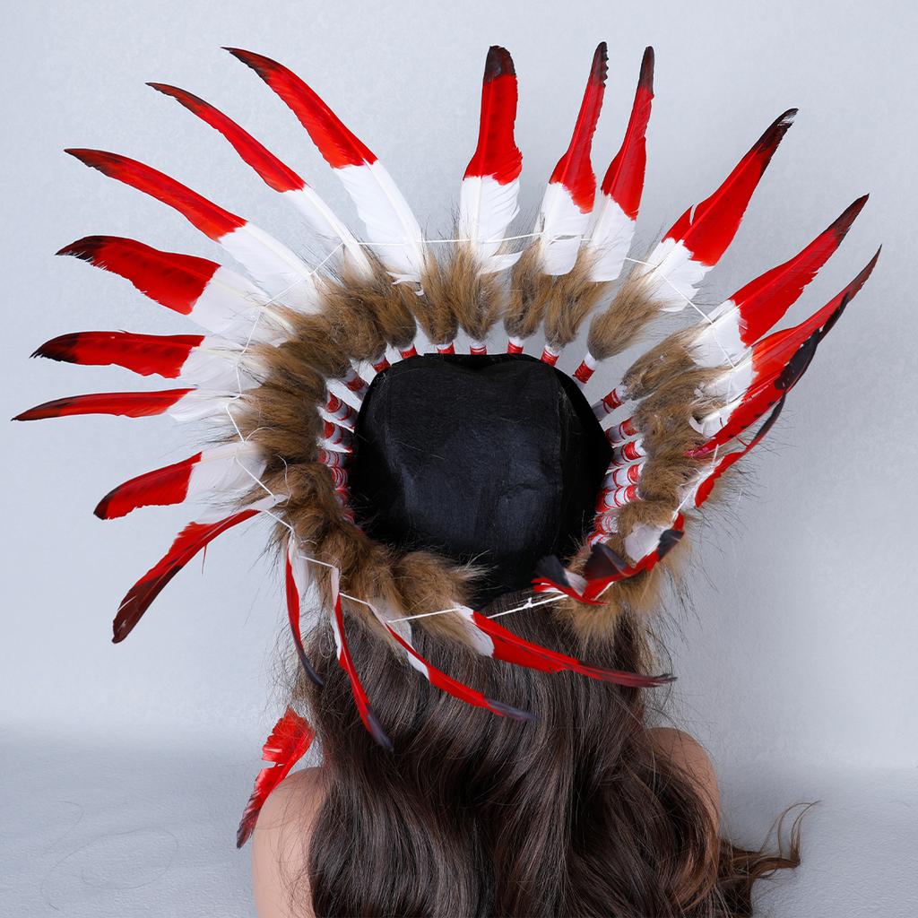 Lightweight Soft Adjustable Handcrafted Bohemian Native American Indian Feather Headdress for Cosplay Music Festivals & Costumes