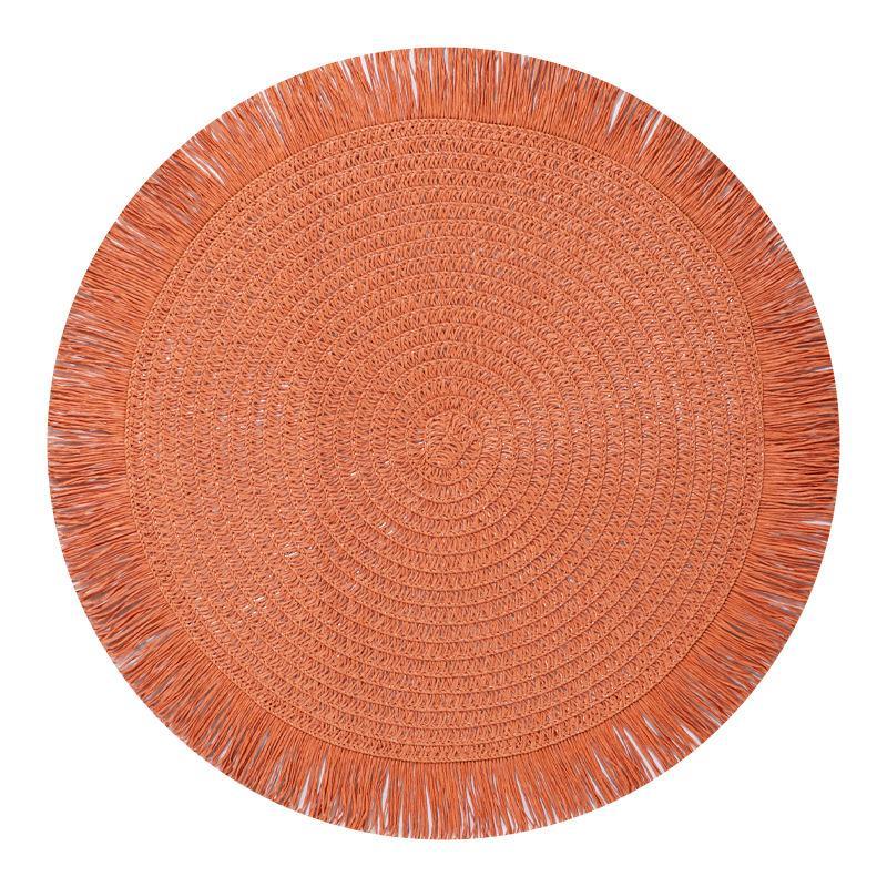 Woven Rattan Round Placemat Handmade Fringe Edge Heat Resistant For Home Dining Table Party Decor