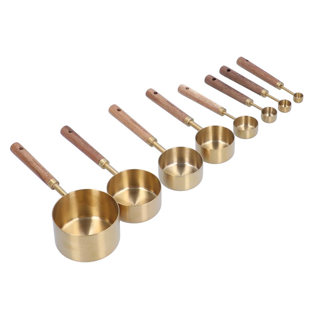 8Pcs Stainless Steel Measuring Cup with Wooden Handle Bartending Scale Measuring Spoon Baking Tool