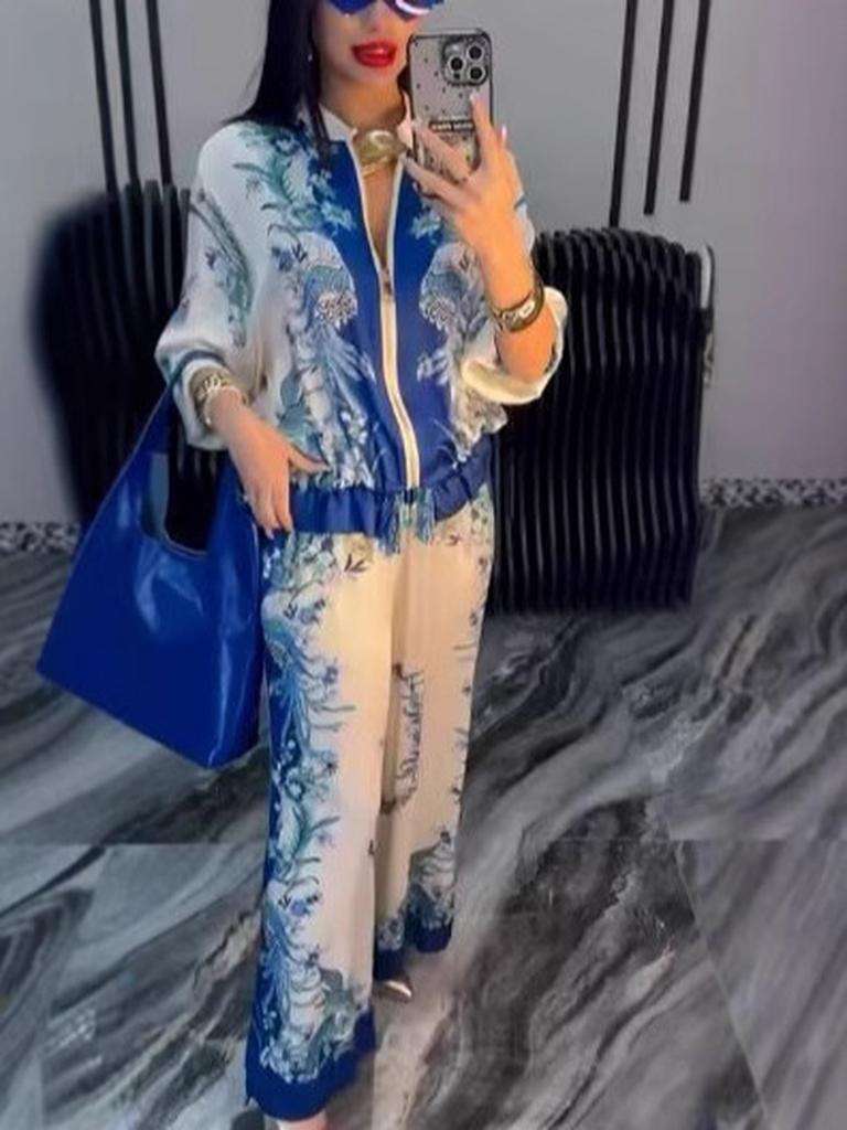 New Summer Fashion 3D Printed Floral Baseball Shirt & Pants Set with Drawstring