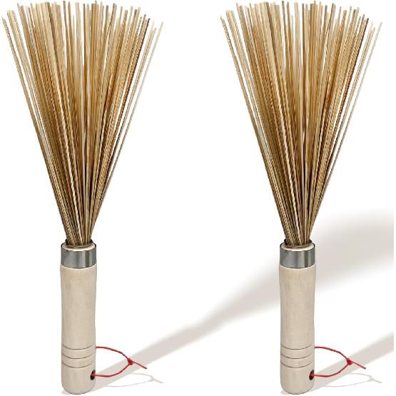 Natural Bamboo Pot Brush for Kitchen Cleaning – Eco-Friendly Scrub Brush for Pots, Pans, Woks, and Jars – 2 Pcs with Hanging Design