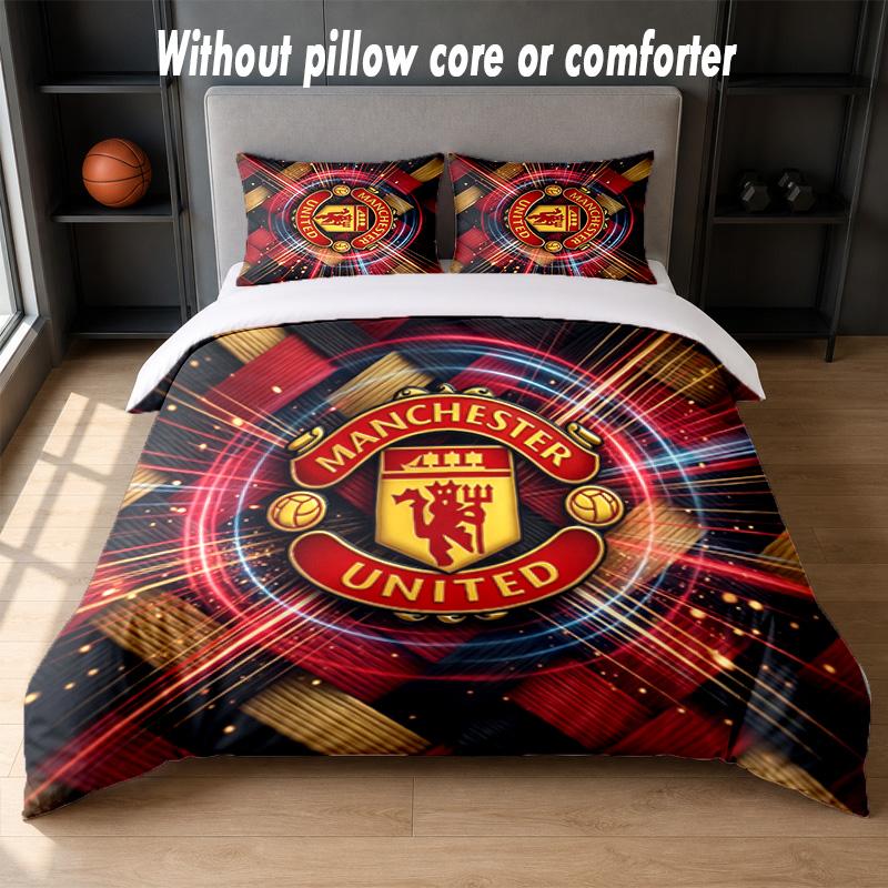 Manchester United Diseño Juego de Cama Ropa de Cama 1 Funda Nórdica + 2 Fundas de Almohada Suave Transpirable Ropa de Cama para el Hogar