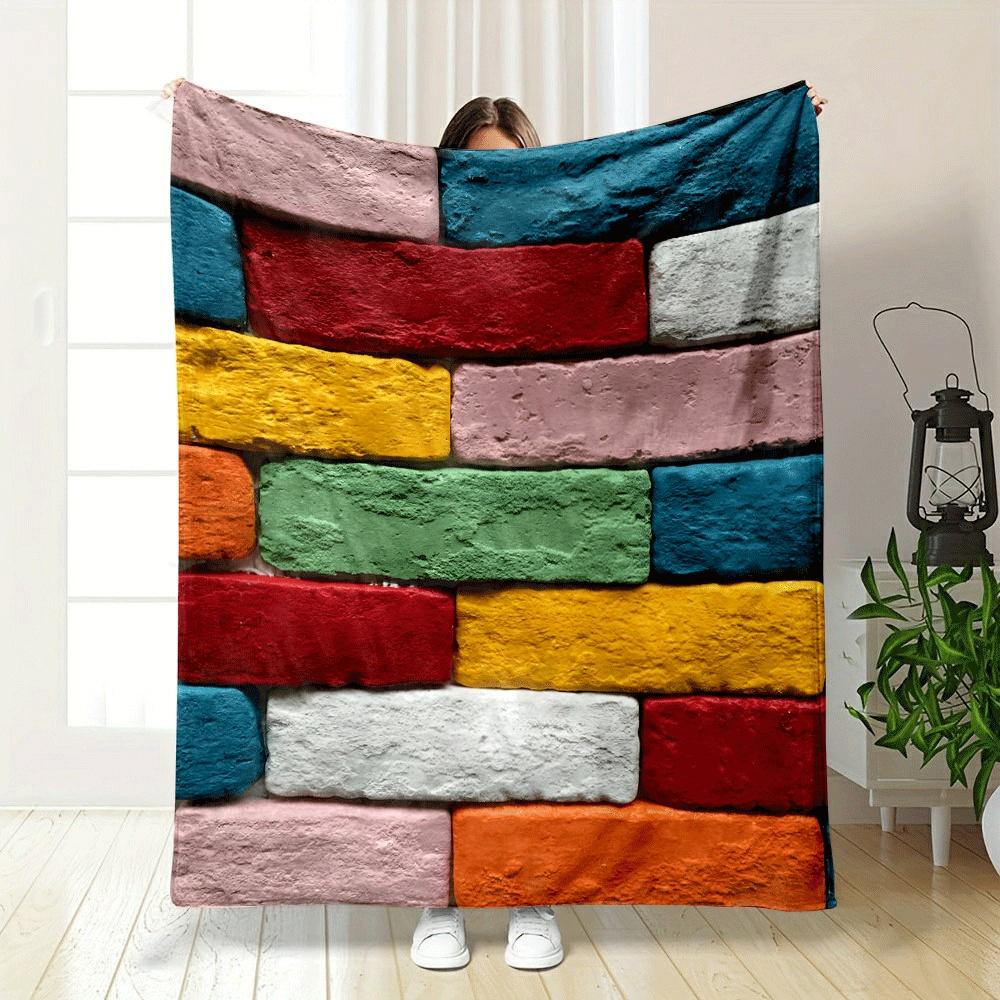 Colorful Textured Bricks Arranged In a Staggered Rectangular Pattern. for All Seasons Blanket Lunch Break Throw Gift