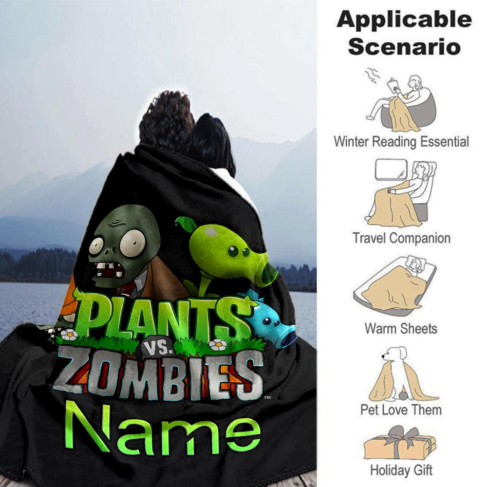Customiz Name Personality Plants Vs. Zombies Blanket Soft &Warm Sofa Office Bed Travel Lunch Break Blanket, Gift Suitable All Seasons
