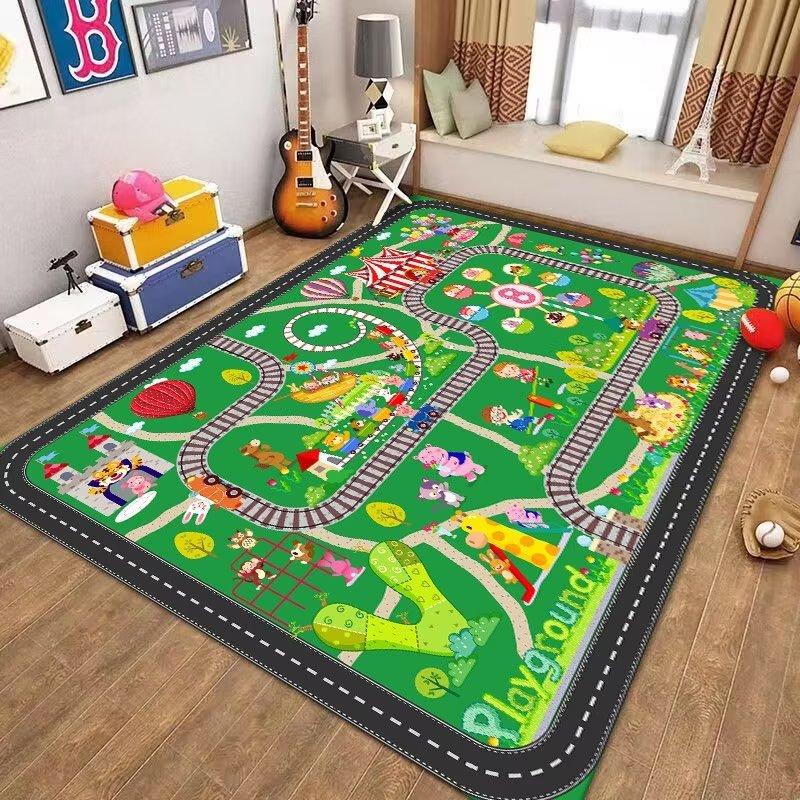 Kids Playroom Carpet Soft Non-Slip Baby Crawling Mat with Traffic Route Map Design for Bedroom Living Room