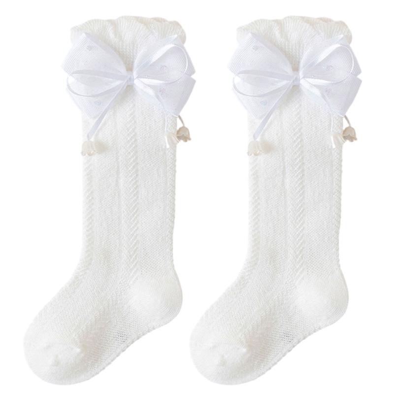 

Infant Ruffled Lace Calf Socks With Decorative Bowknot Elements Cotton Gentle Stitching Ankle Socks For Delicate Skin S белый