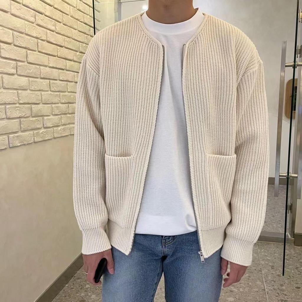 Autumn/Winter 2024 Men's Stylish Loose Knit Cardigan - Solid Color, Casual Trendy Style