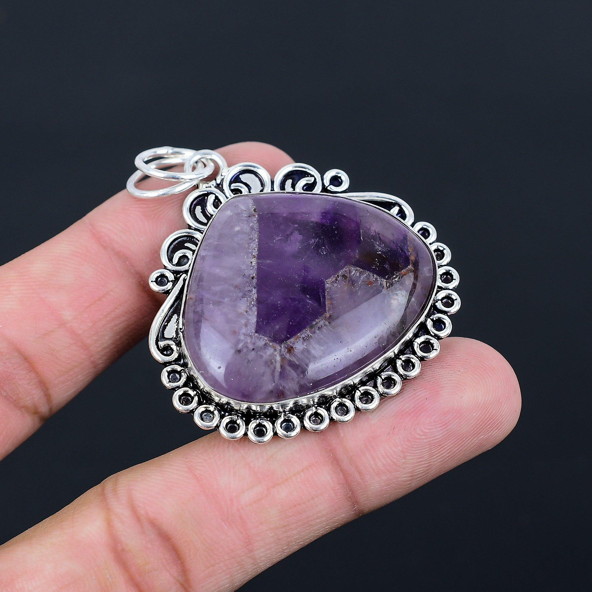 

Anniversary Gift For Her Natural Star Amethyst Gemstone Pendant 925 Silver