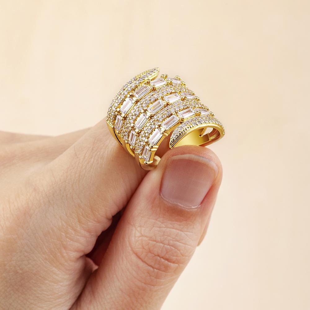 Nidin Luxury Zircon Open Multilayer Rings For Women Crystal Gold Plated Charm Adjustable Wedding Valentine's Day Jewelry Gift