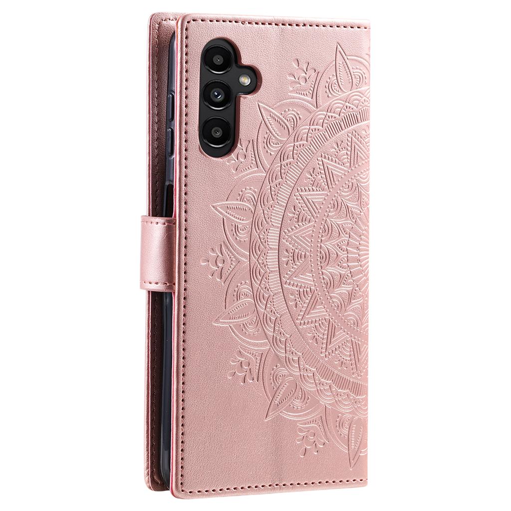 For Samsung Galaxy A24 4G (162.1 x 77.6 x 8.3mm) PU Leather Wallet Phone Case Imprinted Mandala Flower Pattern Stand Cover