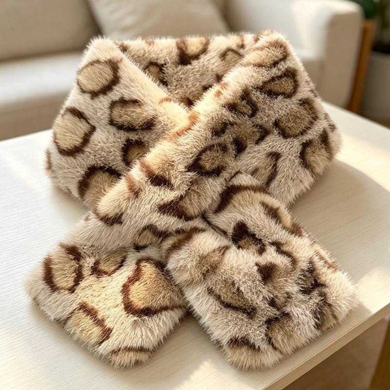Faux Fur Leopard Print Scarf Ultra Soft Fluffy Great Warmth Perfect For Winter Outdoor Daily Wear