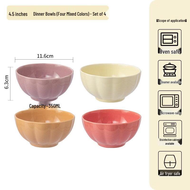 Abay Underglaze Ceramic Lotus Rice Bowls Set
