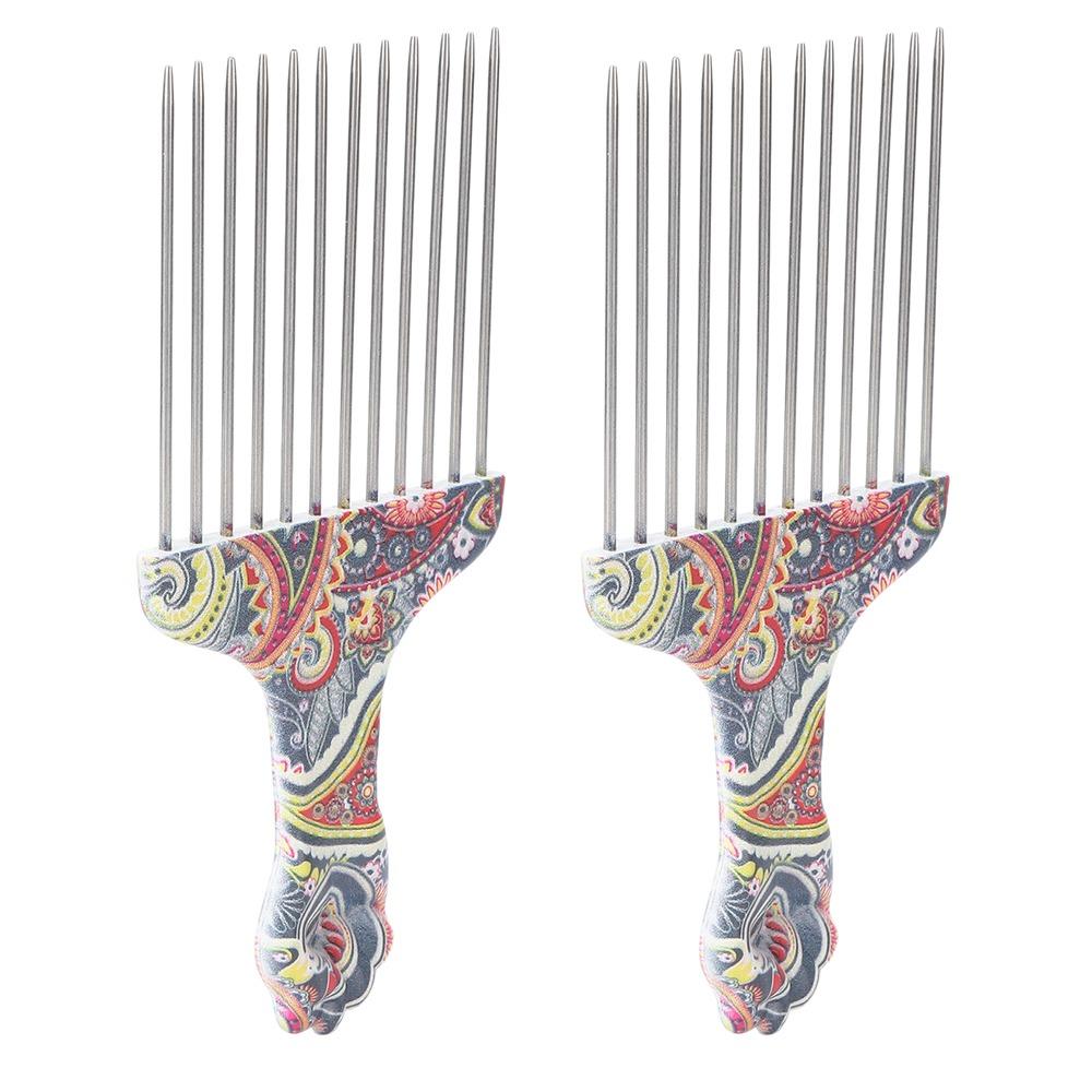 2PCS Professional Grade Hair Pick Combs Stainless Steel Wide Tooth Comb Women and Men