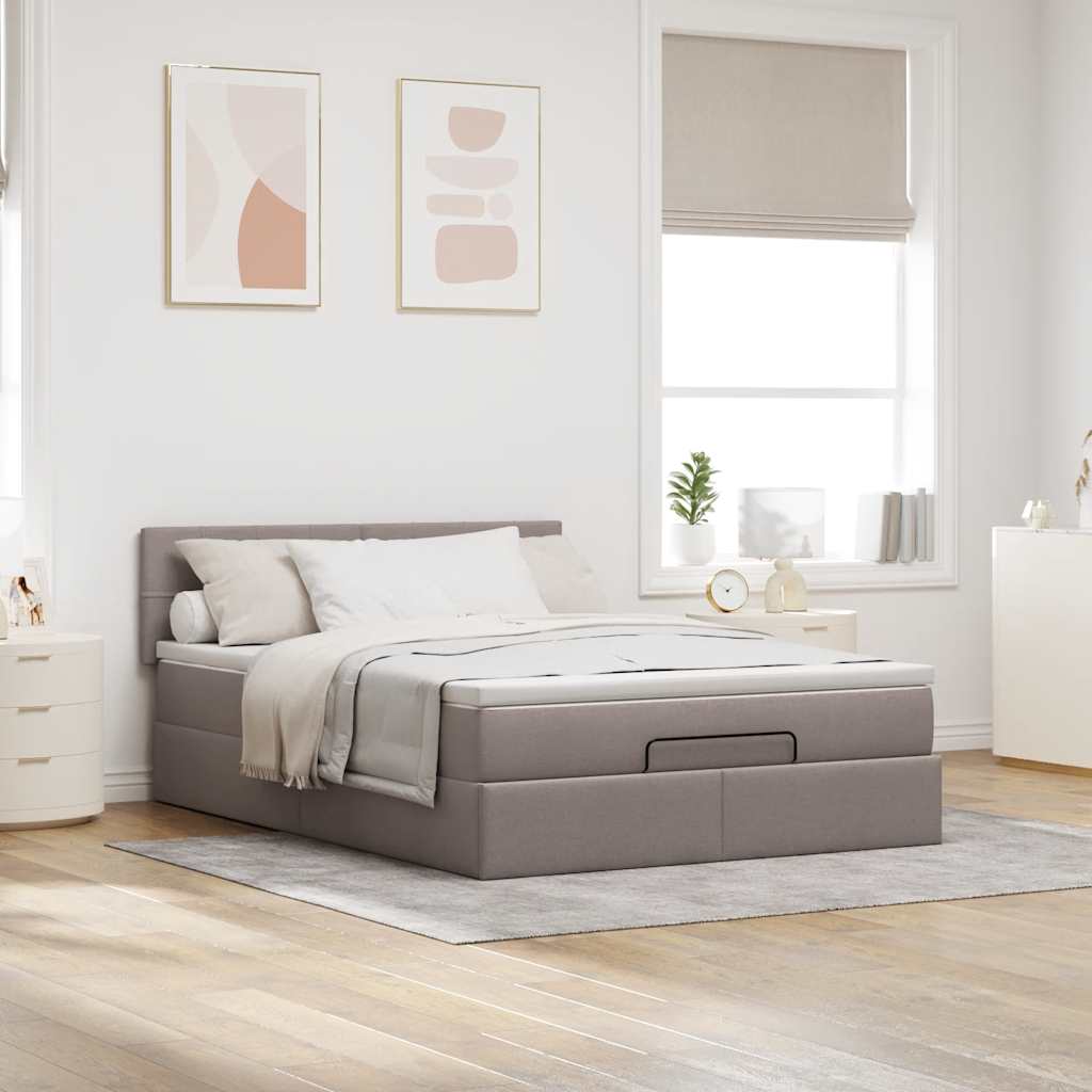 Ottoman Bed with Mattress Taupe 140x190 Cm Fabric