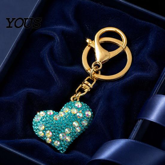 Zinc Alloy Key Ring Sparkling Rhinestone Love Heart Keychain , Car Purse Decoration Ring, Handbags Backpacks Charm Accessory, Gift for Women