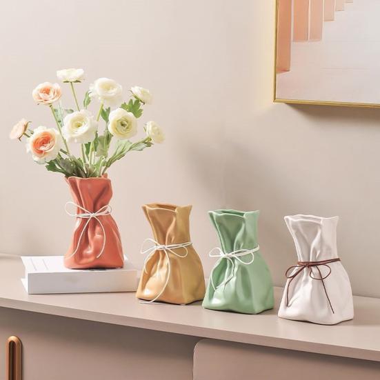 Money Bag Shape Vase for Flower Arrangement Small Resin Decorative Flower Vase for Wedding Dinning Bookshelf Home Office Decor