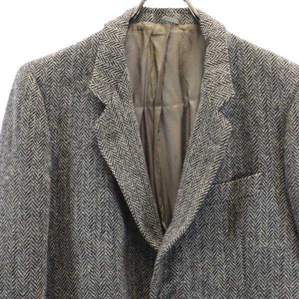 Harris Tweed 70er Vintage Fischgrätenwolle Maßjacke Grau Herren Gebraucht