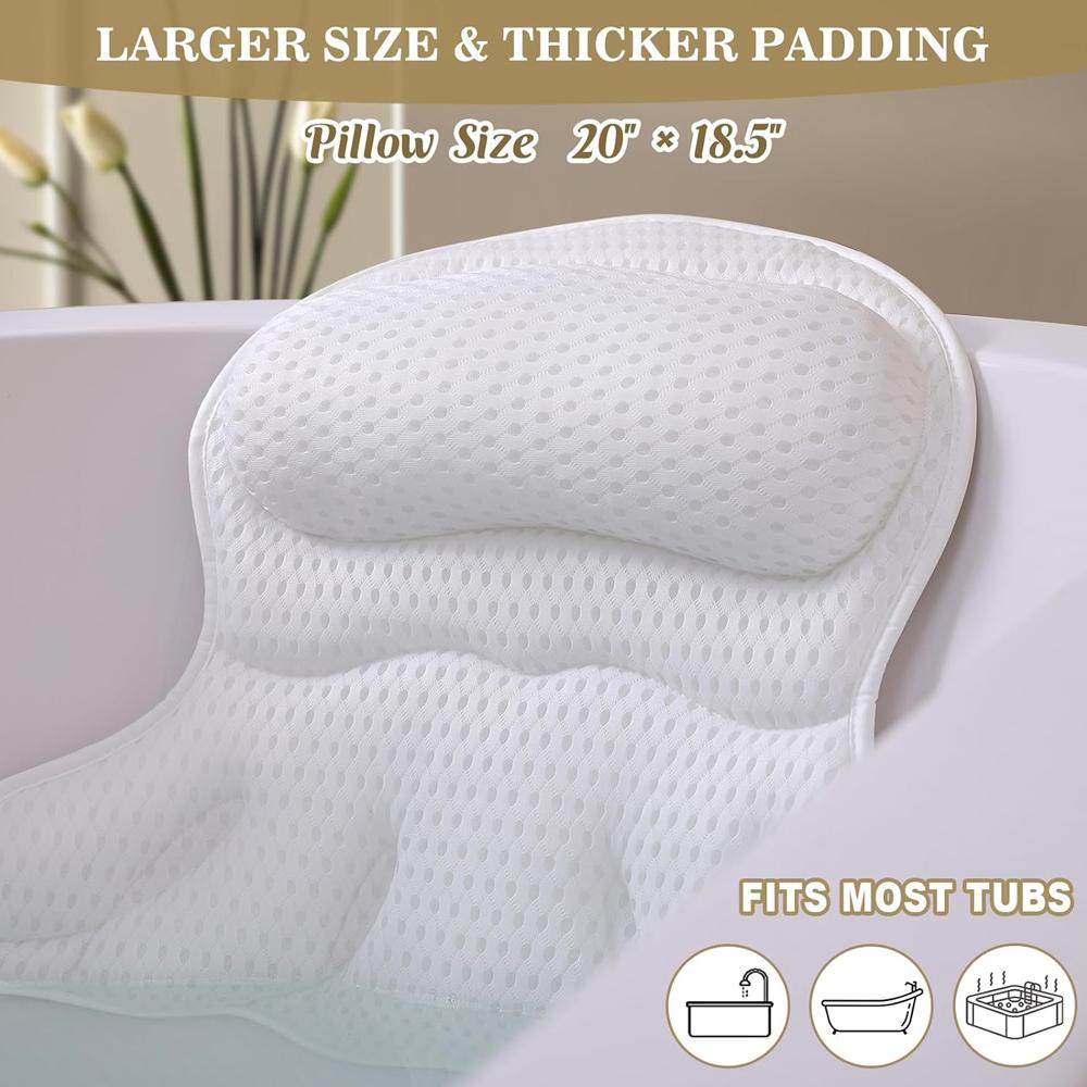 Bath Pillow Luxury Bathtub Pillow, Extra Soft & Comfortable Bath Pillows for Tub Head Neck and Back Support, with 4D Air Mesh