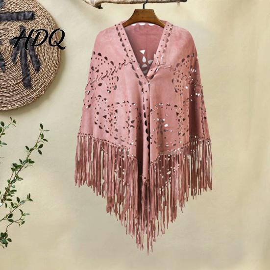 Winter Coat Accessory Women Shawl Hollow Tassels Hem Scarf Color Versatile Warm Fabric Comfortable Wrap Classic