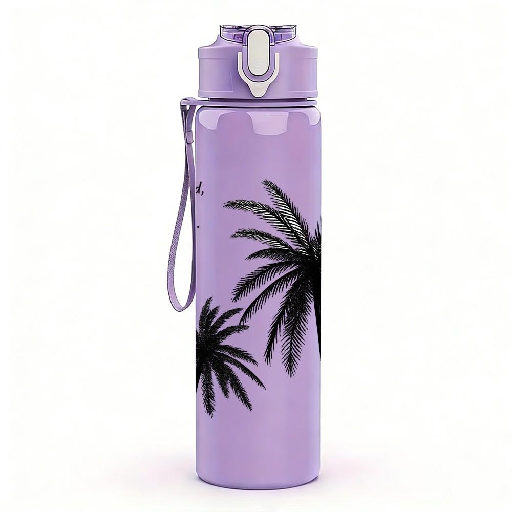 1PC Two Palm Tree Tropical Silhouette Print 750ml Color Plastic Sports Water Bottle Leakproof Flip Straw Lid Suitable for Sports Office Home Use