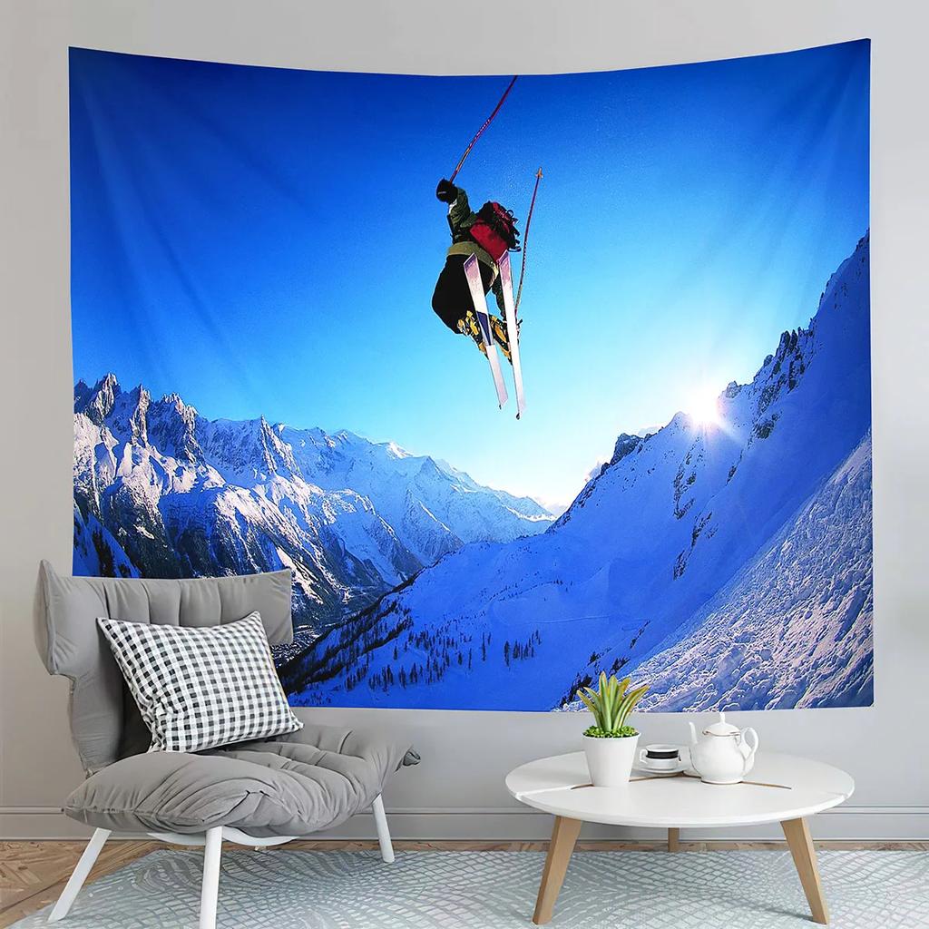 Winter Ski Tapestry Extreme Sports Hobby Tapestry Skiing Downhill Tapestry Home Living Room Bedroom Dorm Decor Background Cloth